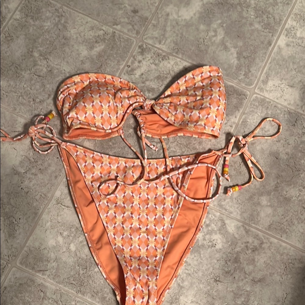 PacSun Orange Patterned Bikini Set
